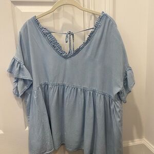 Hayden LA Chambray Blue Ruffled Women's Top